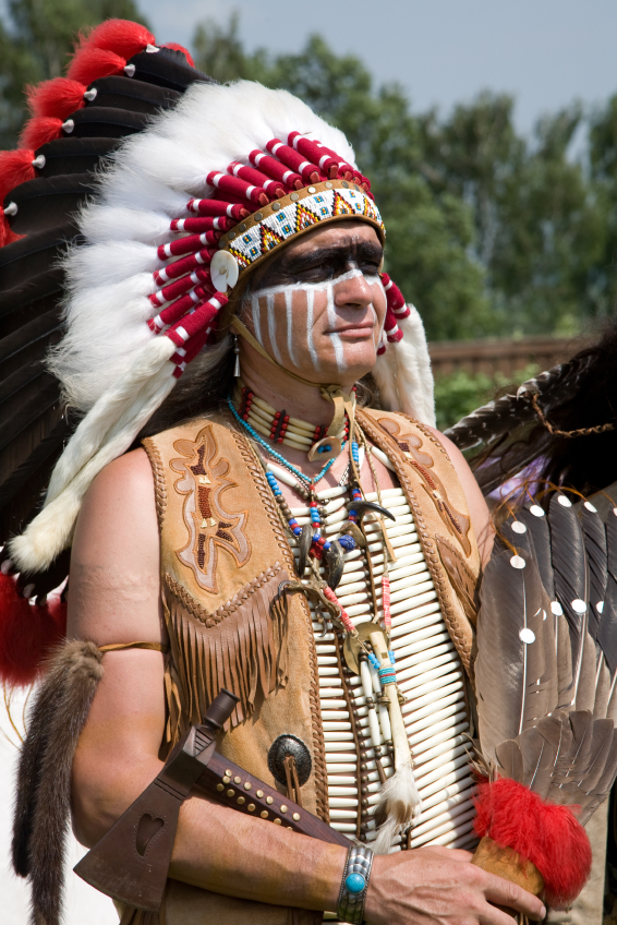 North American Indian in full dress. Reconstruction